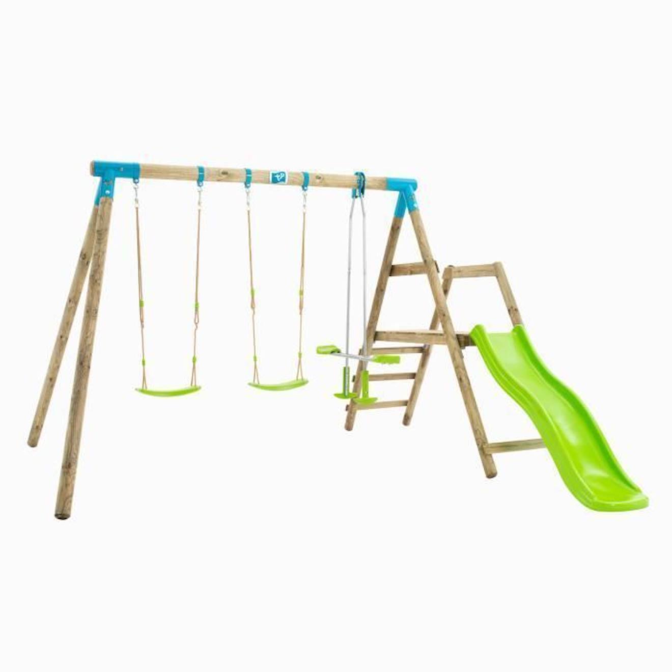 TP Toys - Station Giroflée Tp Toys 2 Balancoires / Vis-a-vis / Toboggan / Kit D'ancrage H.209 Cm Marron