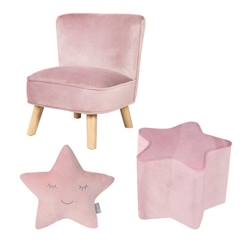 Chambre et rangement-ROBA Fauteuil et Pouf Enfant Lil Sofa + Coussin Décoratif Étoile - Ensemble en Velours - Rose/mauve