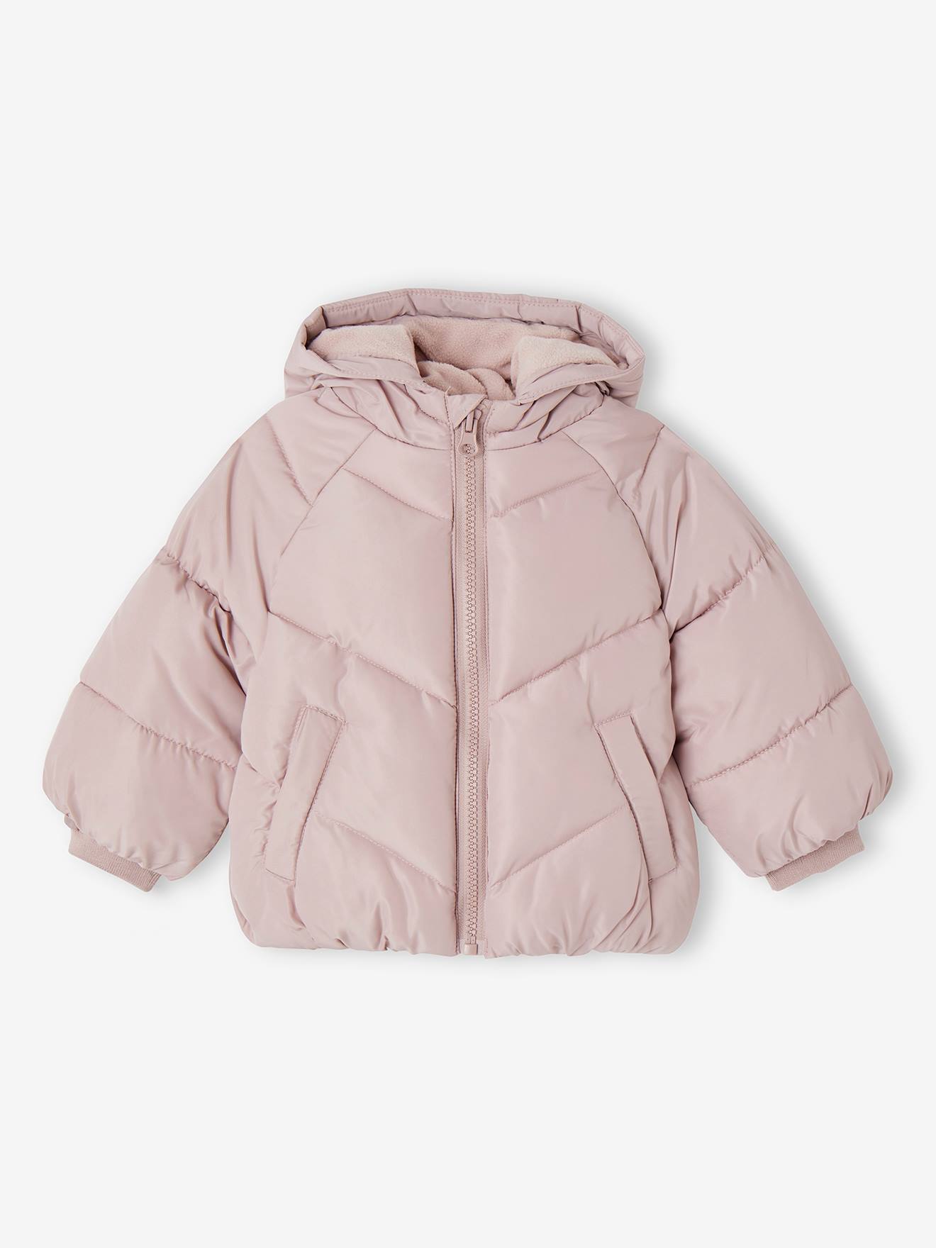 Doudoune à capuche bébé fille rose poudré