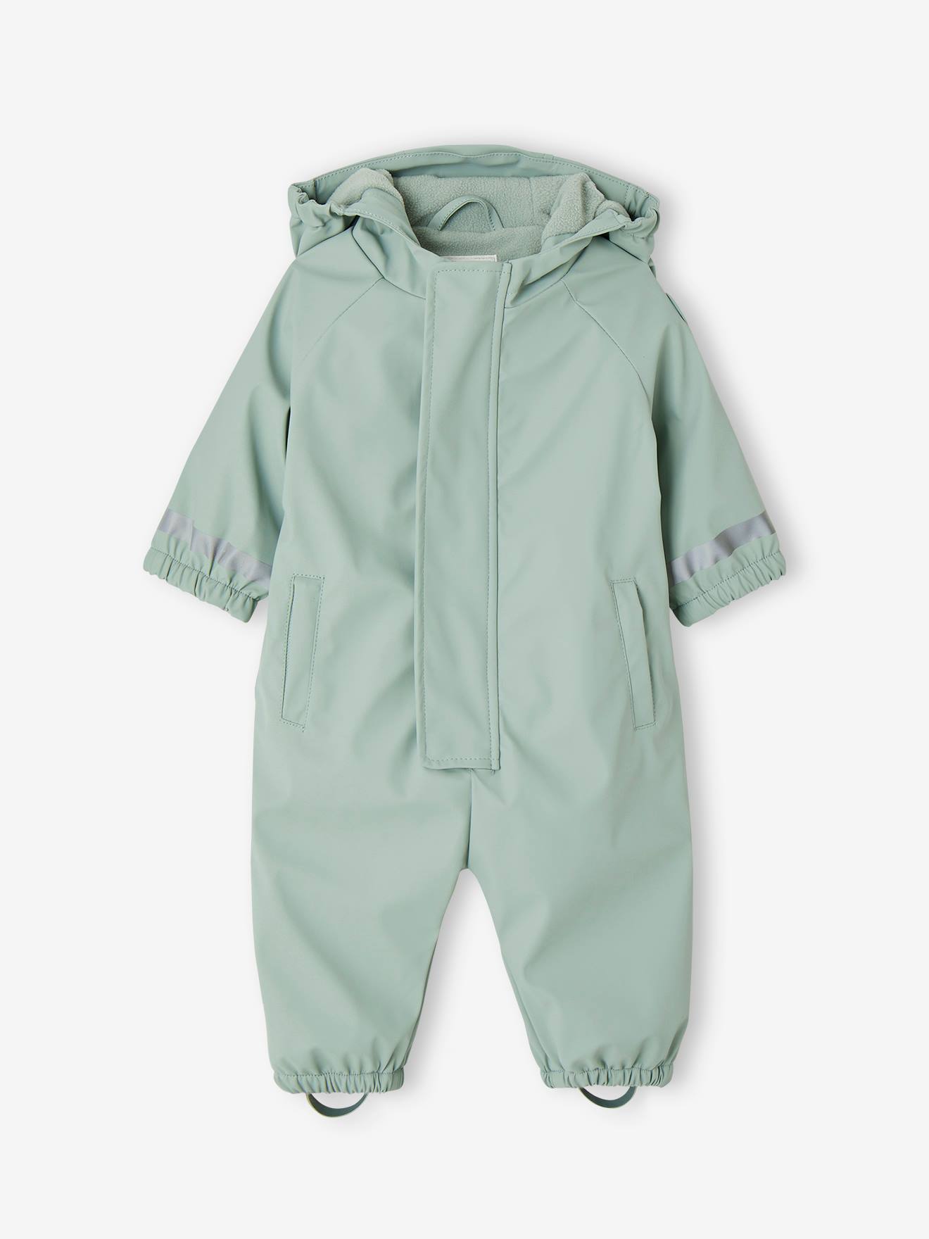 Combinaison à capuche anti-pluie bébé doublée maille polaire vert sauge