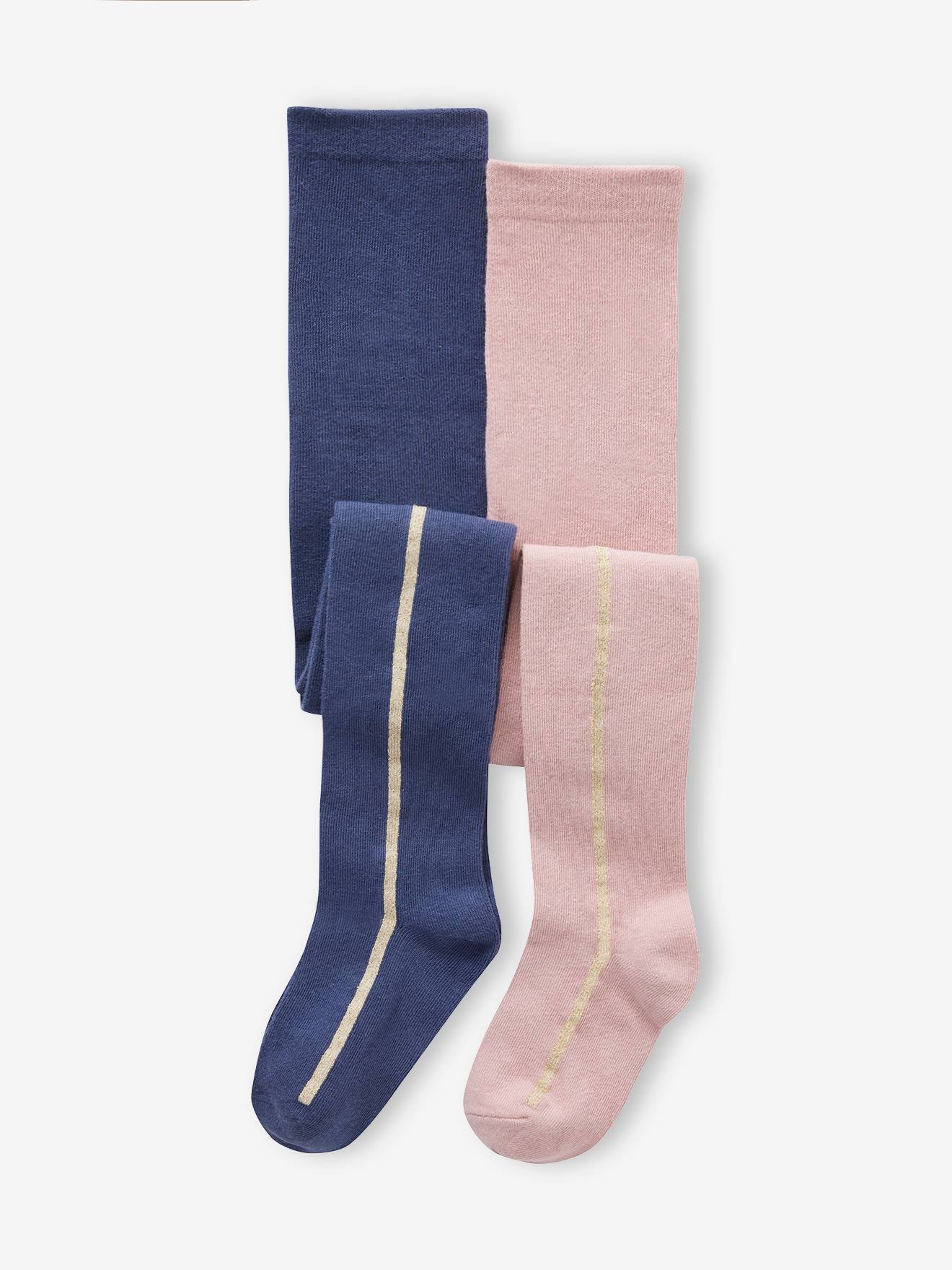 Lot de 2 collants bande lurex fille indigo