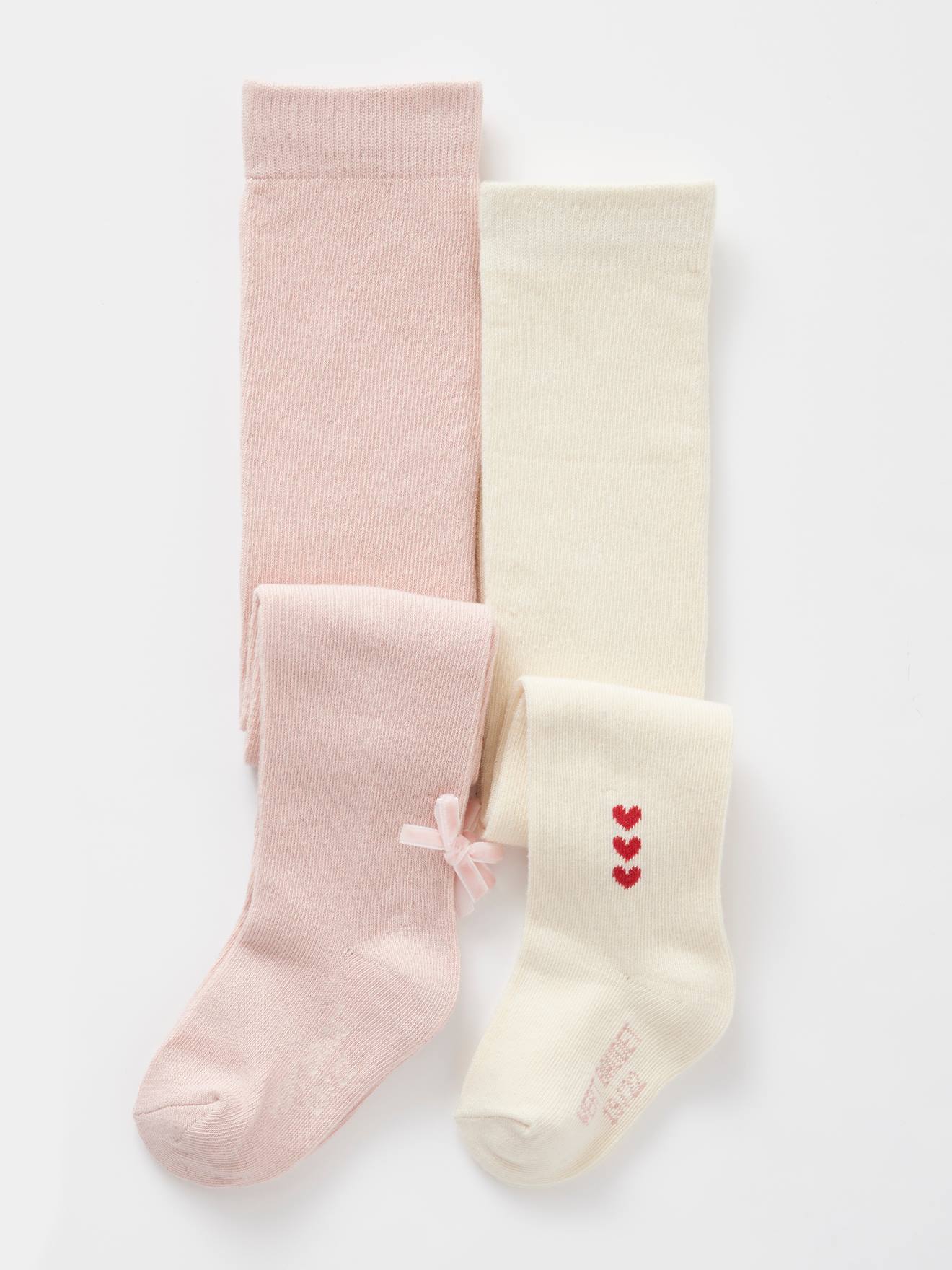 Lot de 2 paires de collants détails fantaisie bébé fille rose poudré