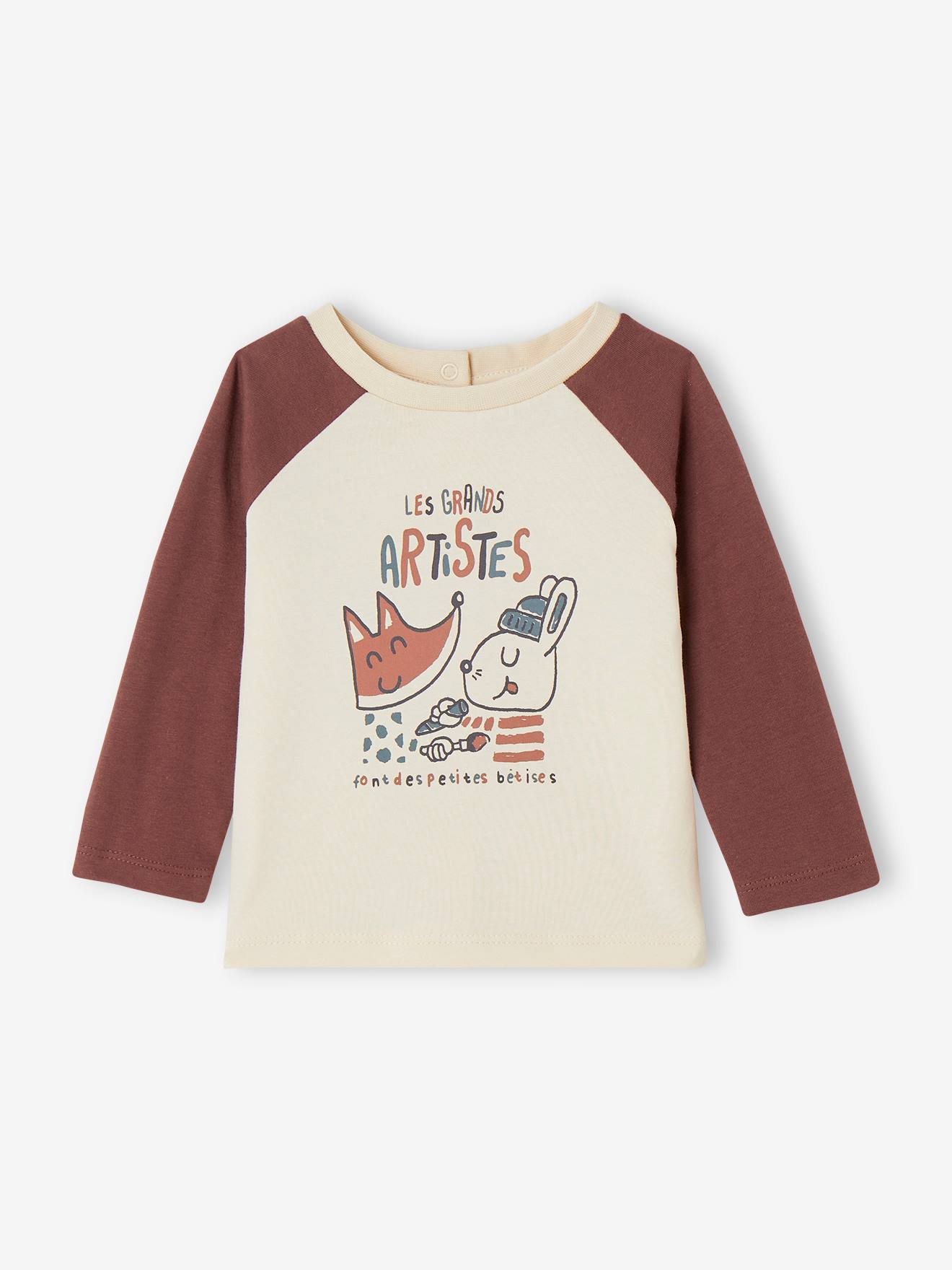 T-shirt motif artistes manches raglan bébé en coton bio vanille