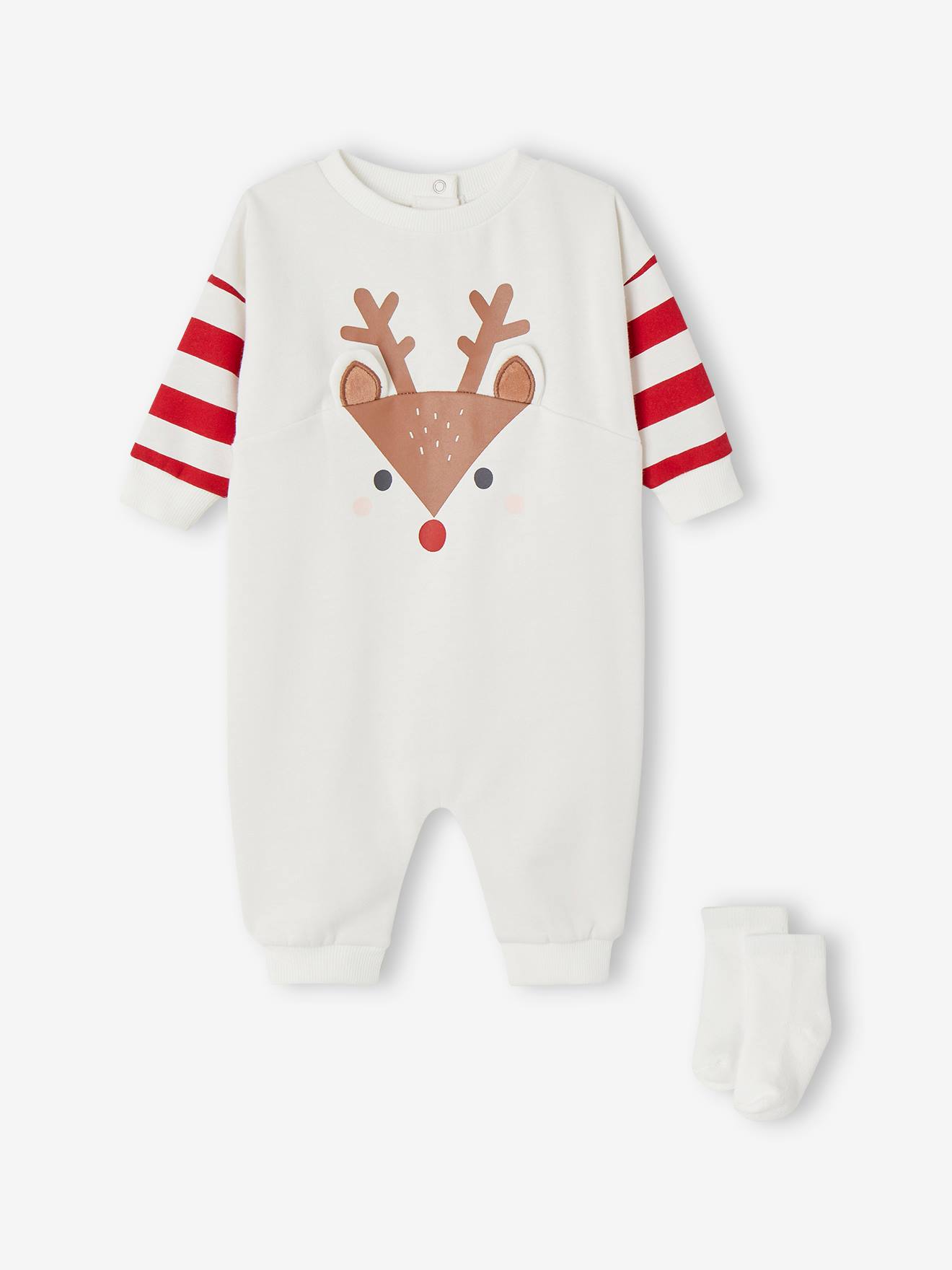 Coffret Noël dors-bien renne + chaussettes bébé écru