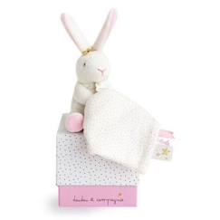 Jouet-Doudou - Doudou et Compagnie - Lapin Rose Fleurs - 10 cm pantin - Poudre de Perlidoudou