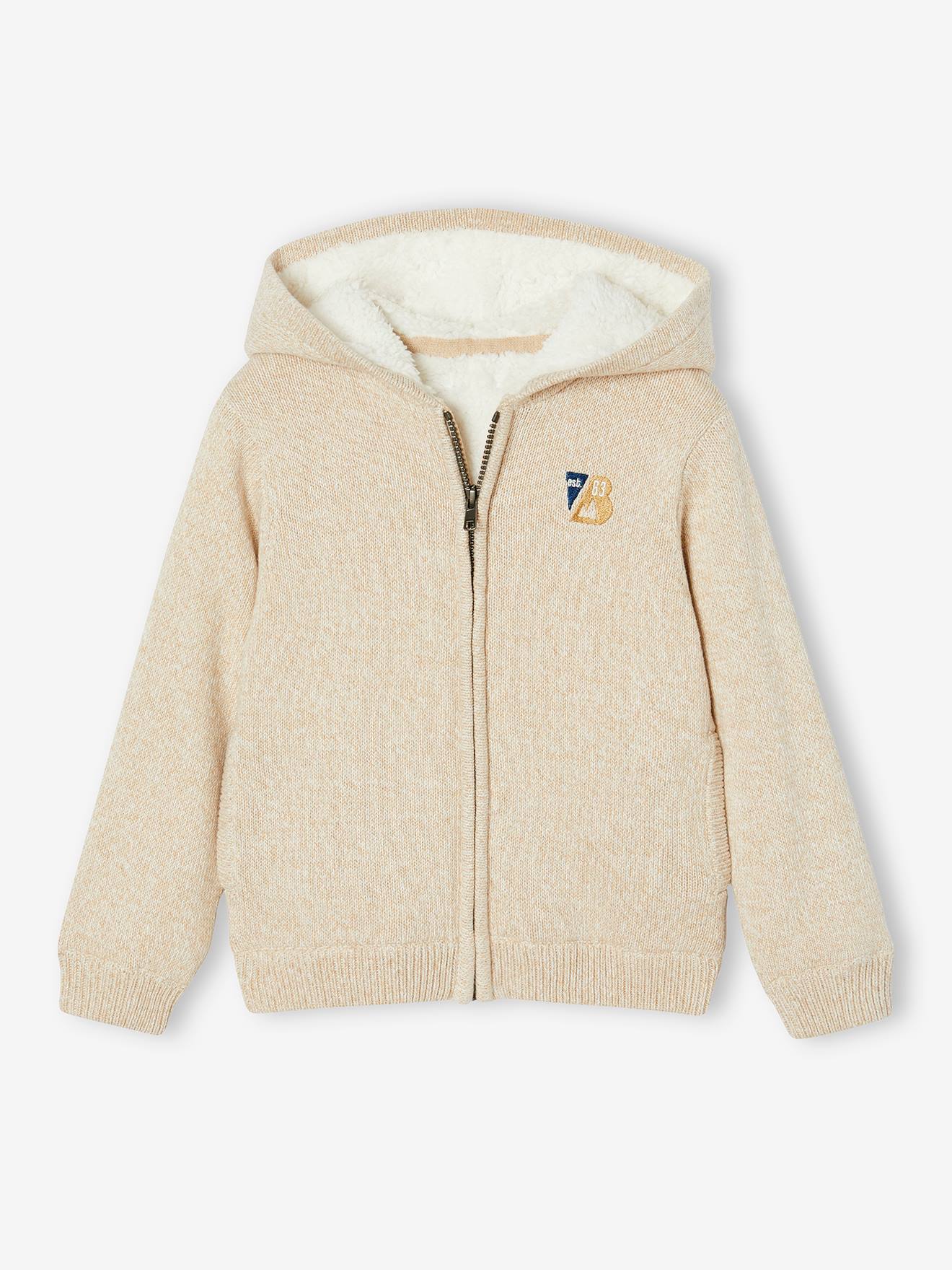 Gilet à capuche doublé sherpa garçon gris chiné
