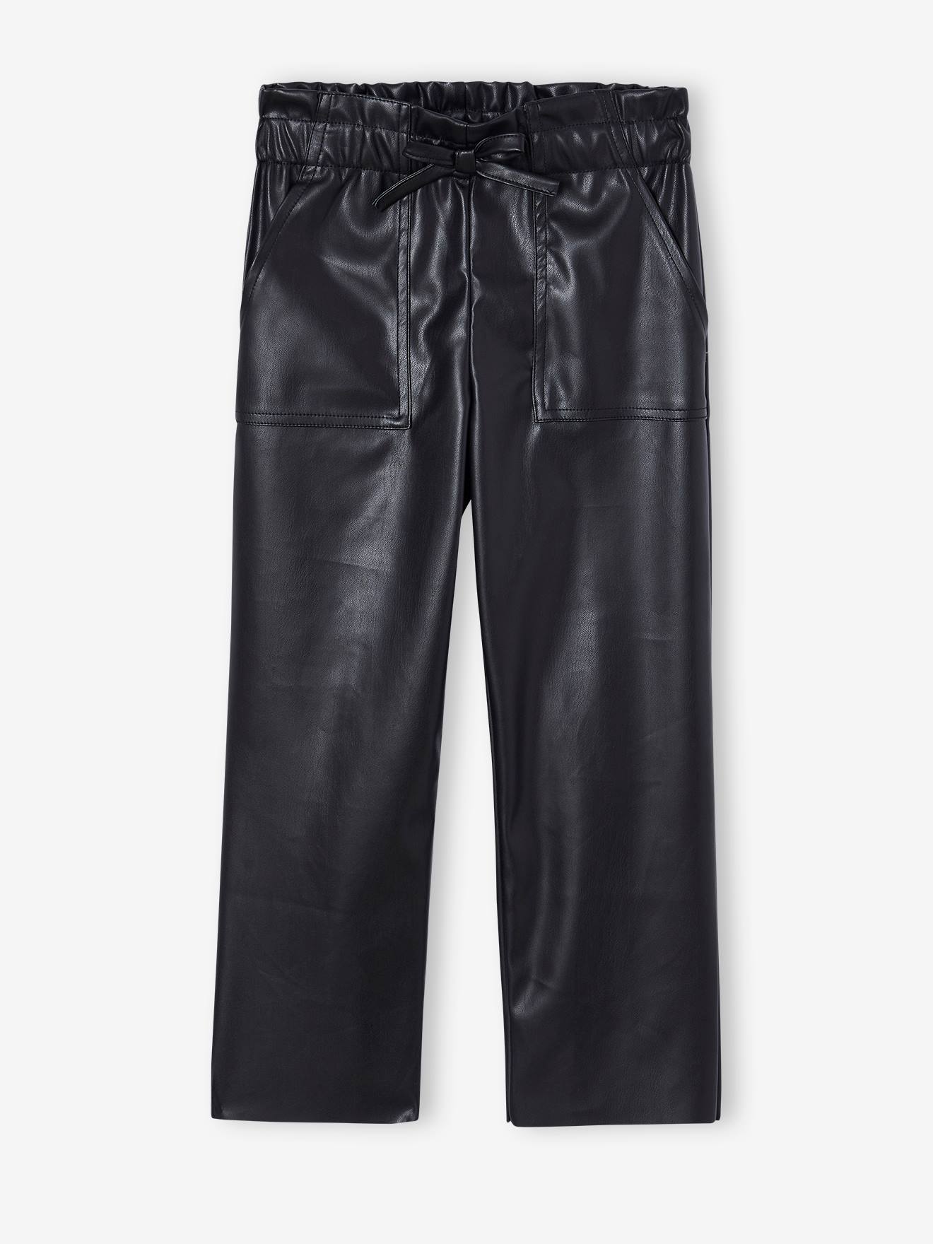 Pantalon style paperbag fille noir