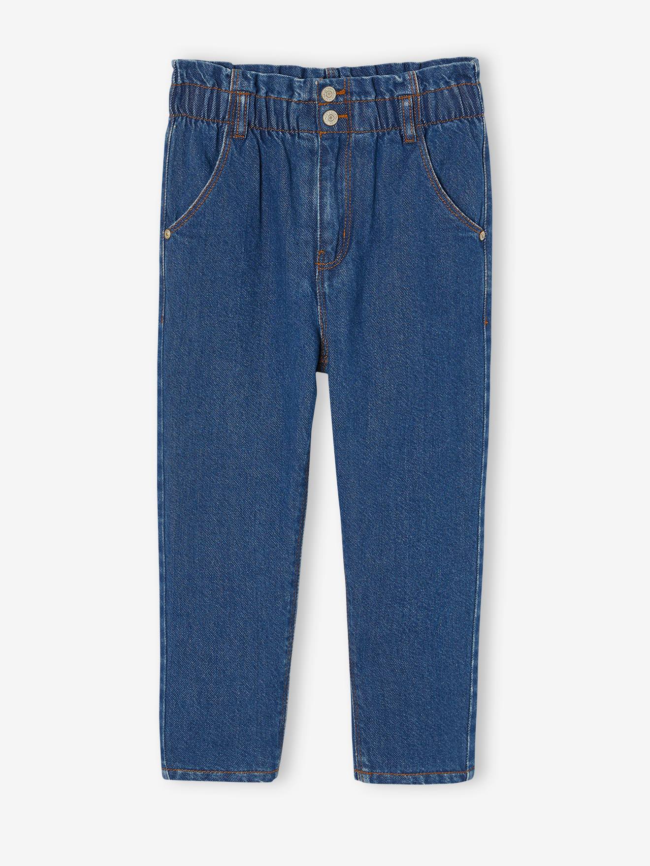 Jean paperbag doublé polaire fille bleu moyen