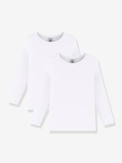 Garçon-T-shirt, polo, sous-pull-Lot de 2 tee-shirts manches longues blancs PETIT BATEAU