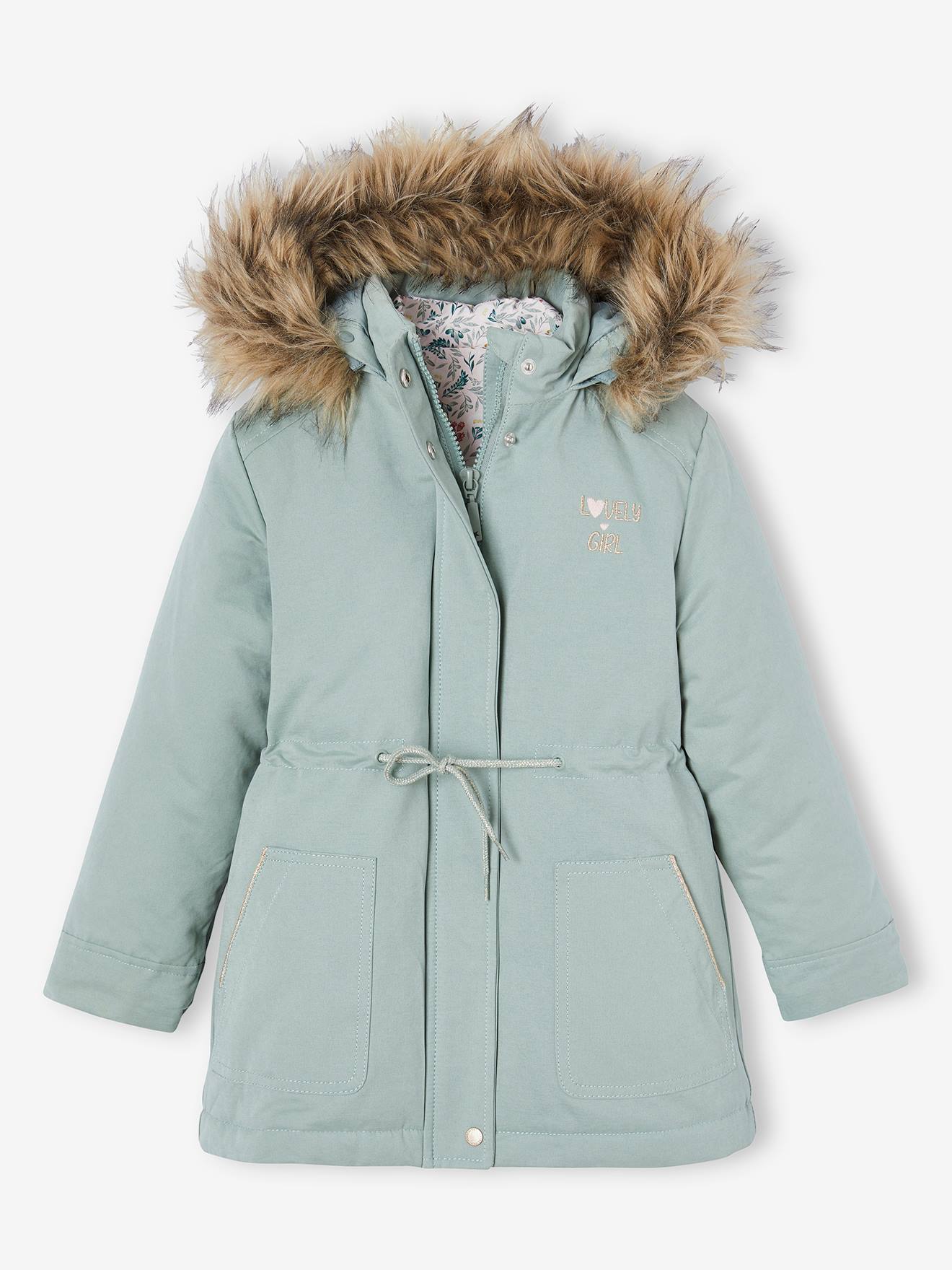Parka fille 3 en 1 hiver à capuche vert de gris