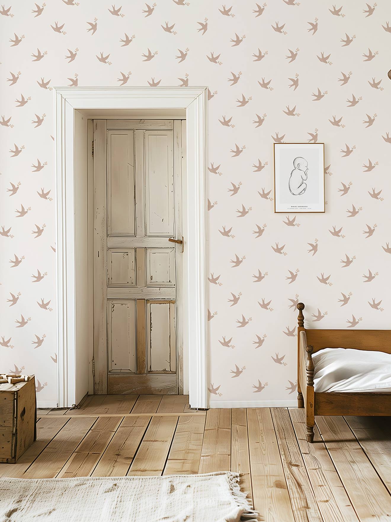 Papier peint Les hirondelles rose (Lilipinso) - Couverture