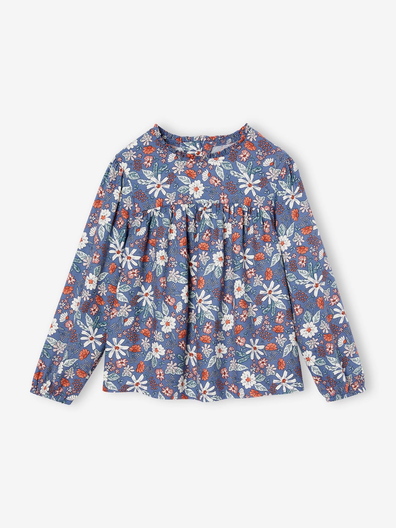 Blouse à fleurs fille indigo