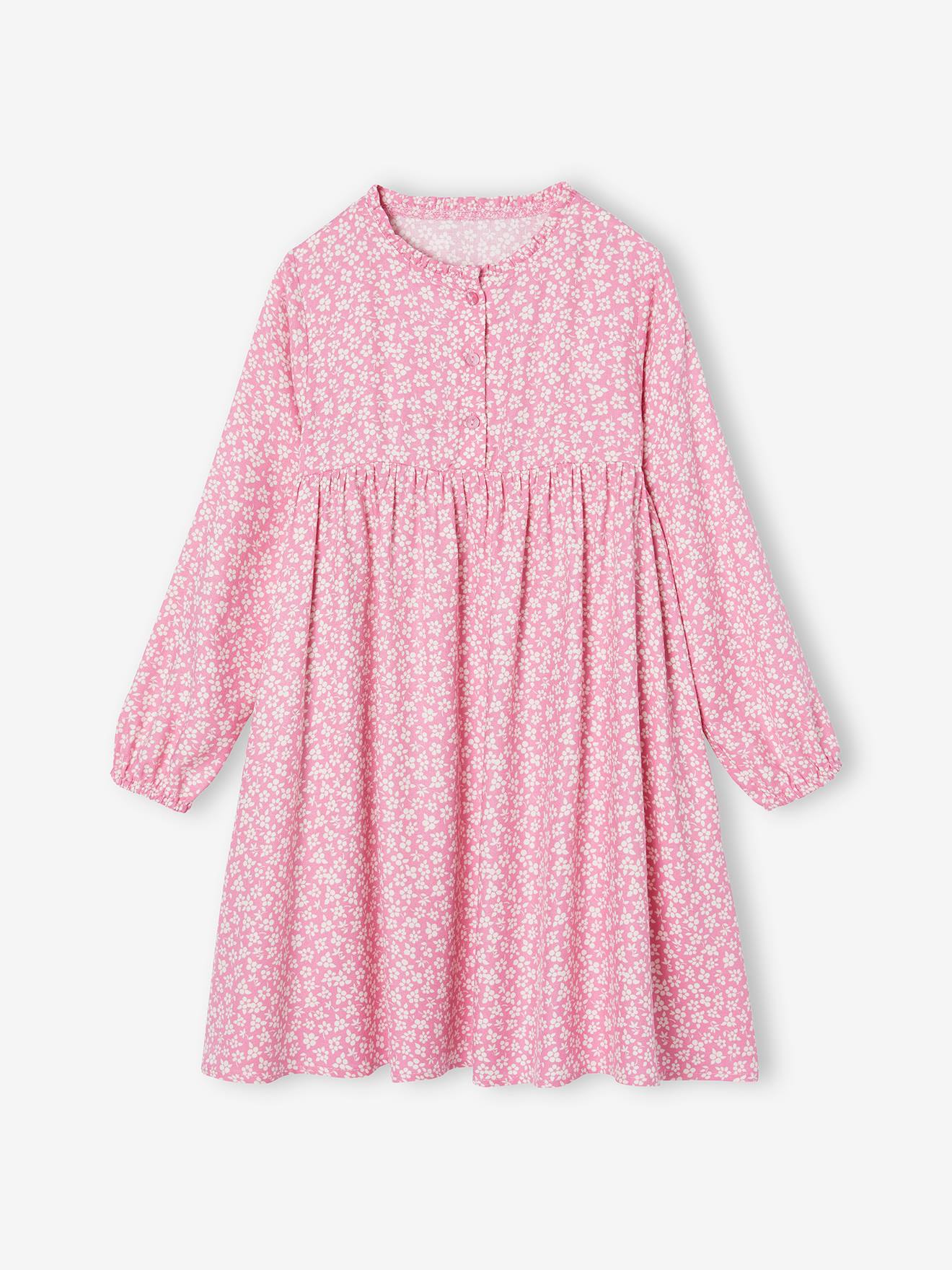 Robe motif all over ouverture boutonnée devant vieux rose