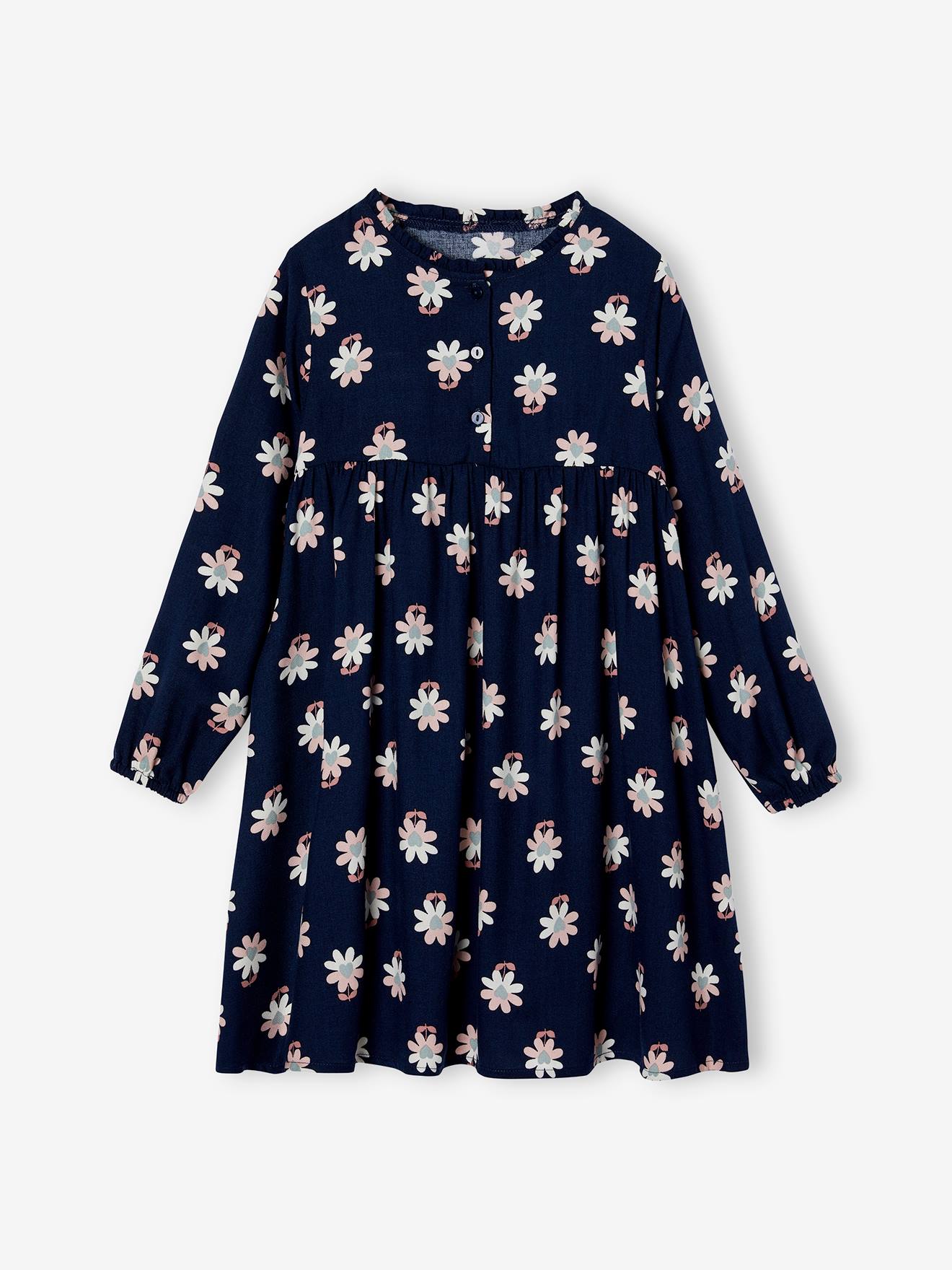 Robe motif all over ouverture boutonnée devant marine