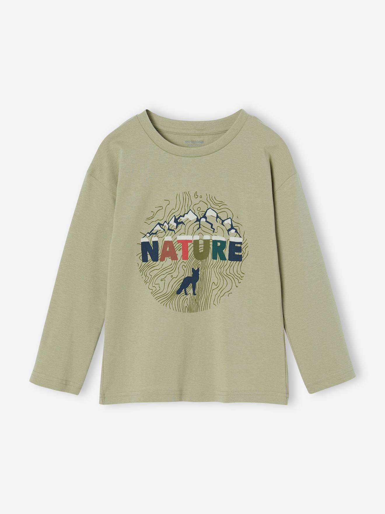 T-shirt motif nature détails flocage velours garçon vert sauge