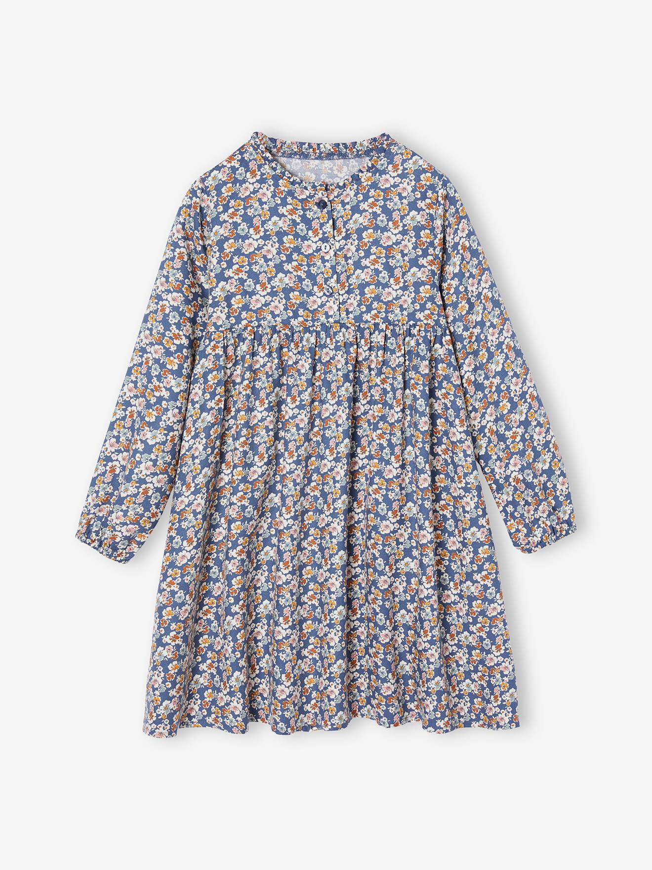 Robe motif all over ouverture boutonnée devant indigo