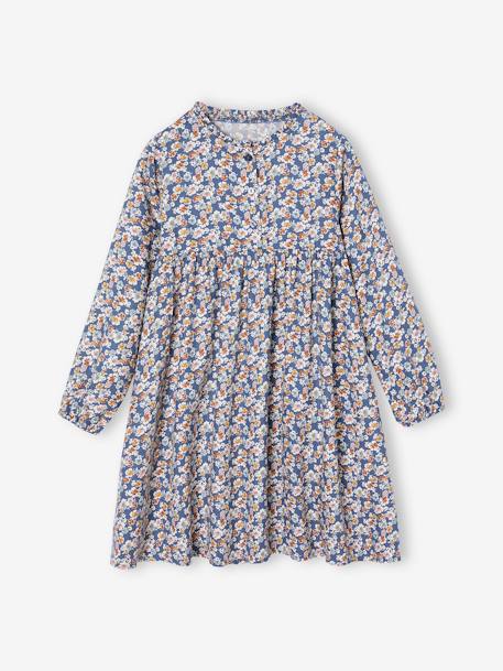 Robe motif all over ouverture boutonnée devant indigo+marine+vanille+vert sauge+vieux rose 1 - vertbaudet enfant 