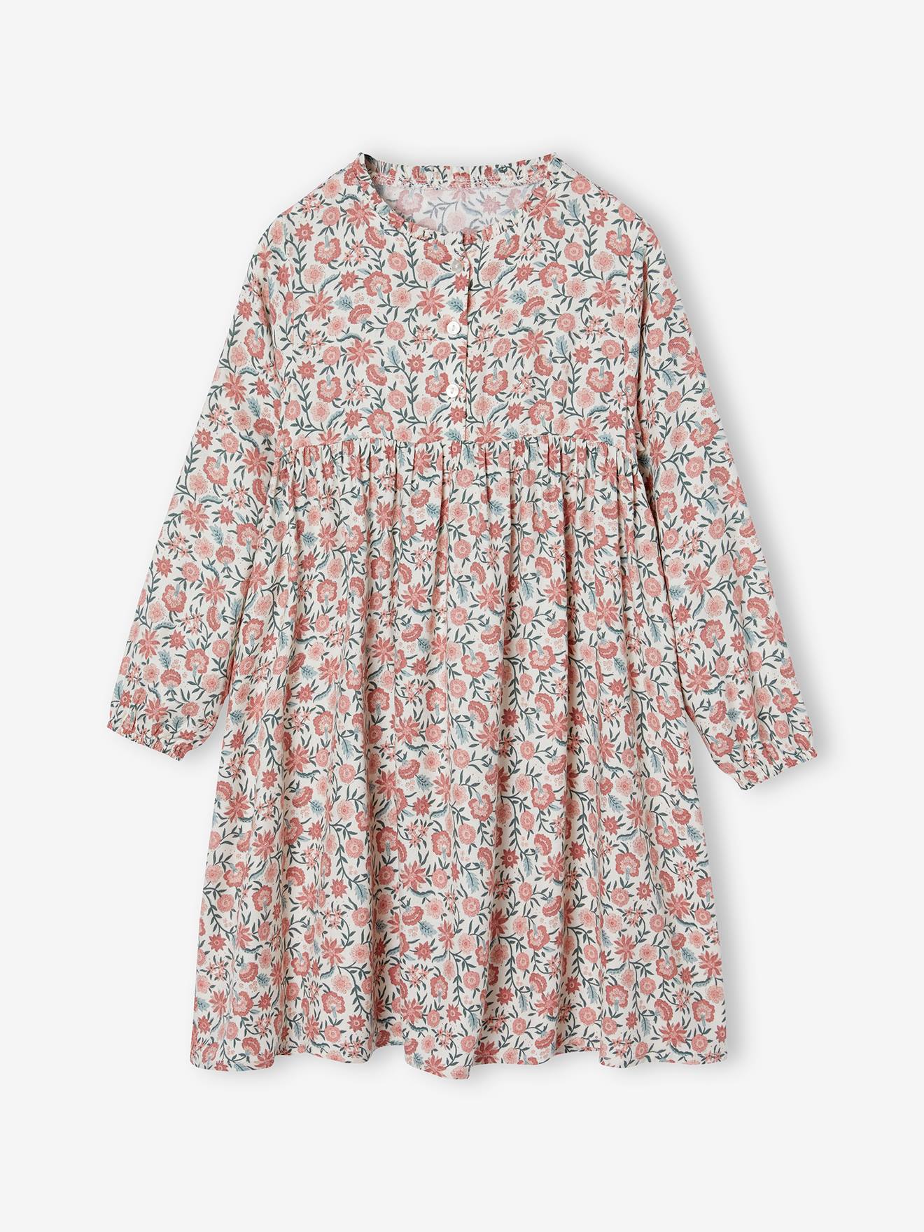 Robe motif all over ouverture boutonnée devant vanille