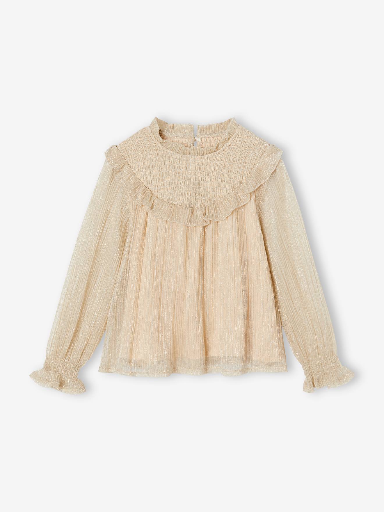 Blouse à smocks en tulle irisé fille or