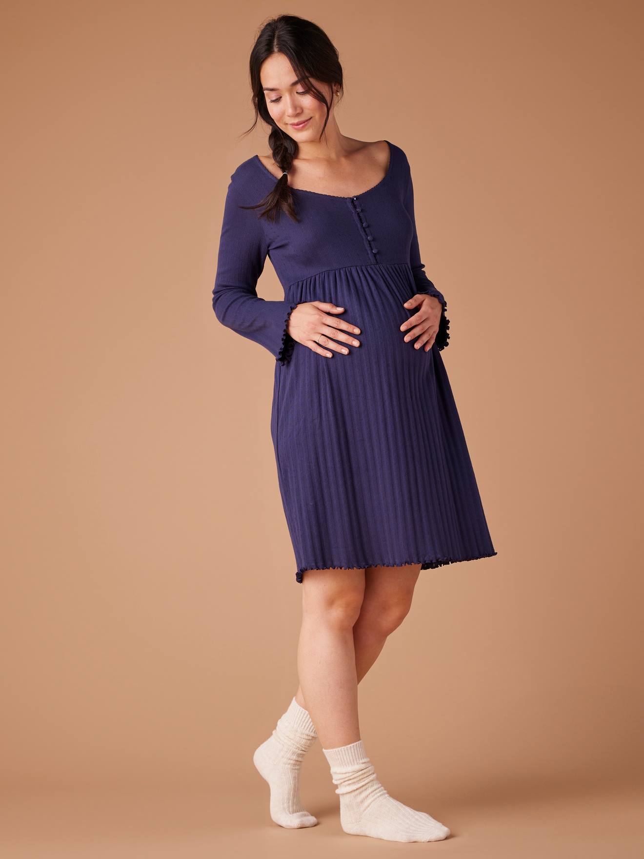 Chemise de nuit maille pointelle ENVIE DE FRAISE grossesse et allaitement marine