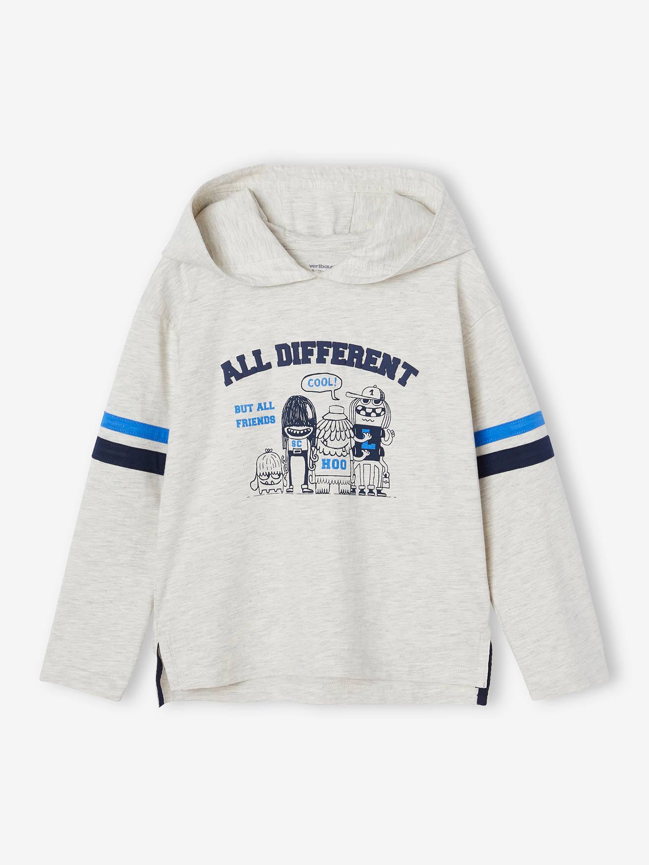 T-shirt à capuche motif ludique garçon blanc chiné