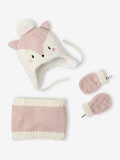 -Ensemble bonnet + snood + moufles "Chatounette" bébé fille