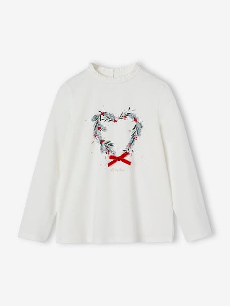 Fille-T-shirt, sous-pull-T-shirt-T-shirt fille noël couronne coeur détails pailletés 