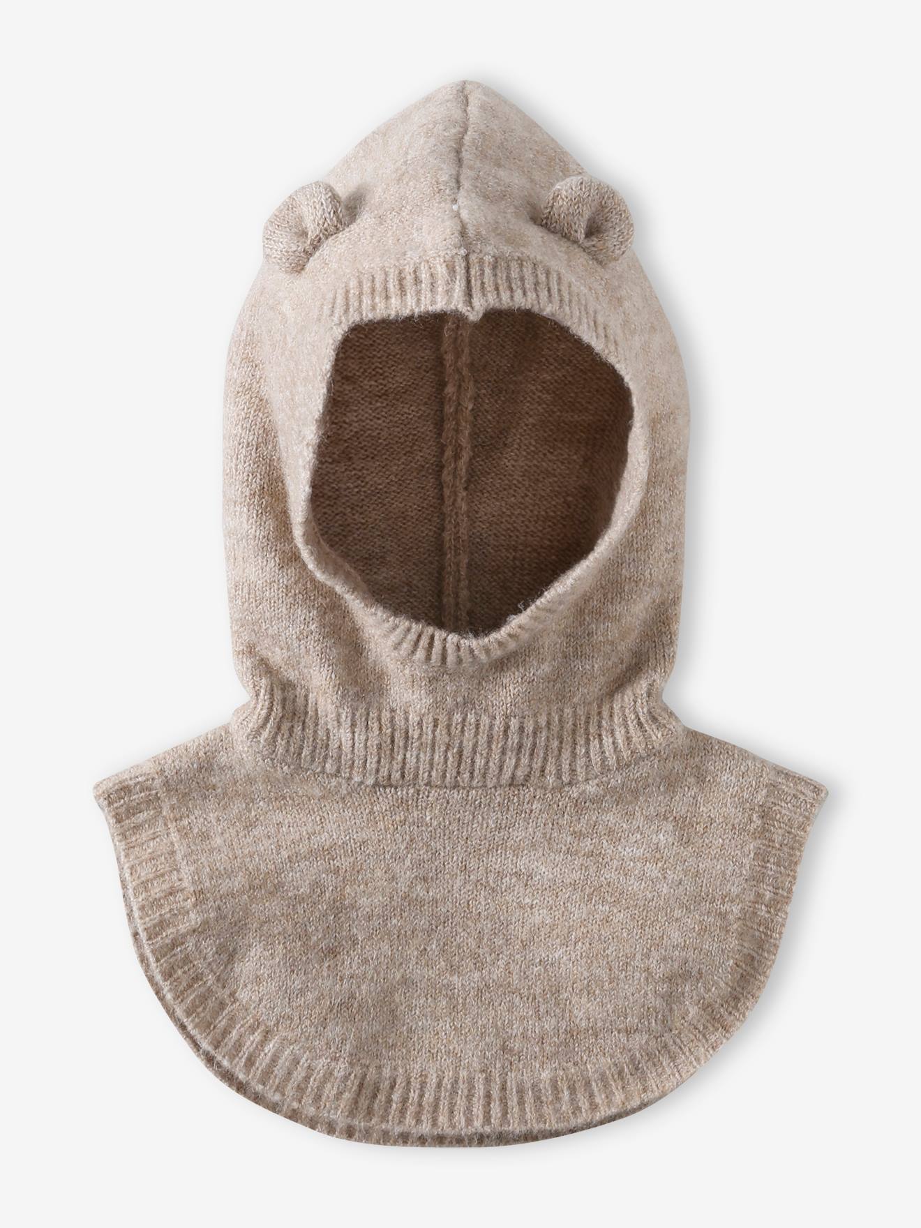 Cagoule avec plastron bébé fille en maille beige chiné