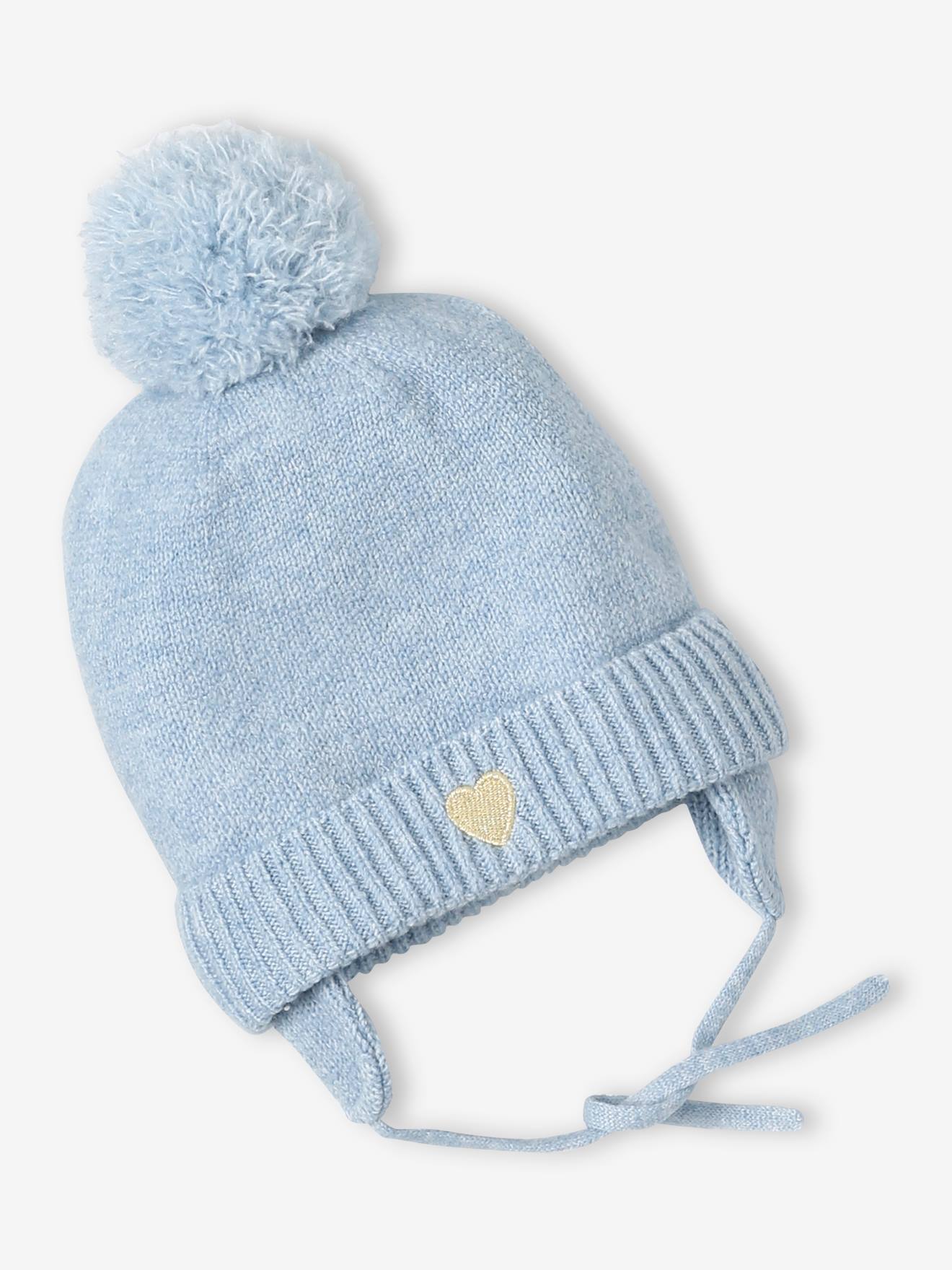 Ensemble bonnet + snood + moufles "coeur" bébé fille bleu glacier (Vertbaudet) - Image 1