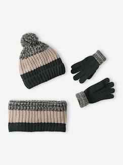 -Ensemble colorblock bonnet + snood + gants garçon