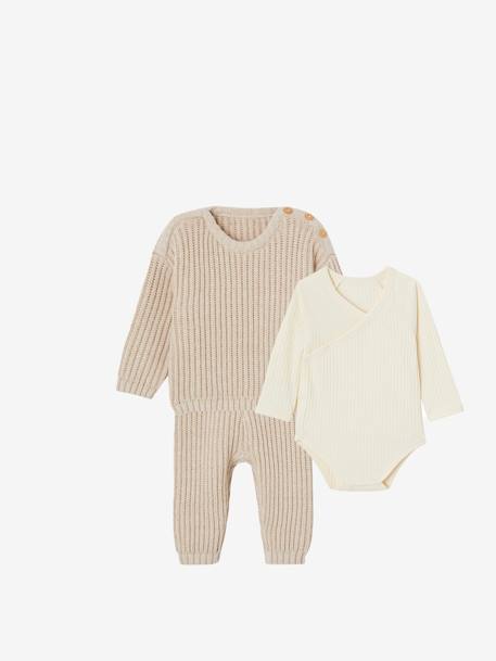 Vertbaudet - Ensemble 3 pièces mixte bébé naissance beige chiné