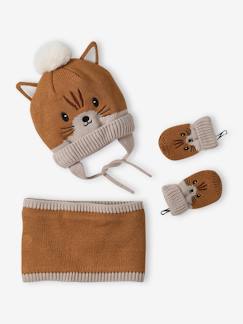 -Ensemble animal bonnet + snood + moufles bébé