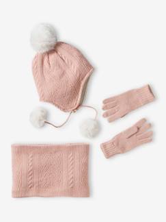 -Ensemble bonnet + snood + gants en maille