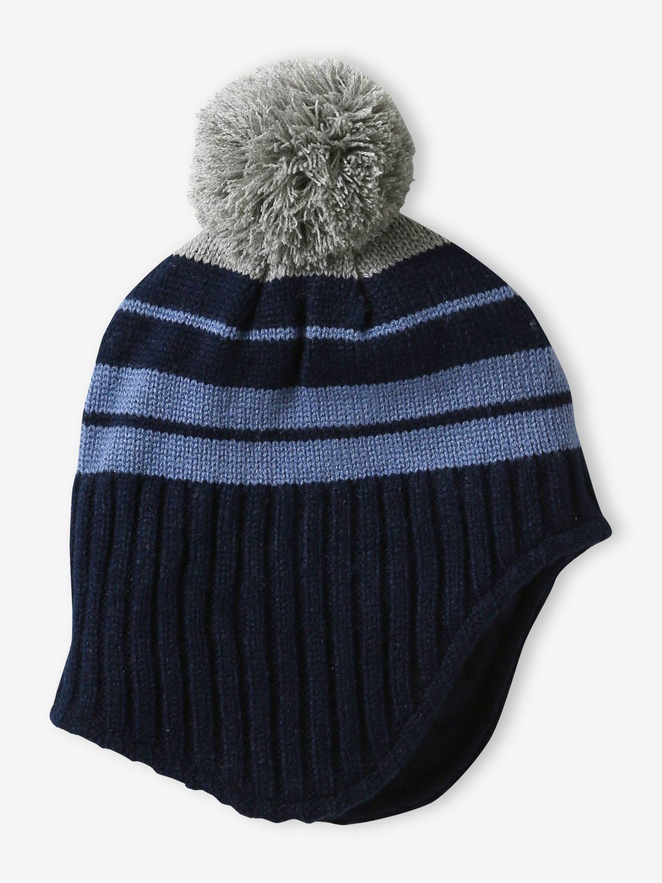 Bonnet péruvien à pompon rayé garçon marine
