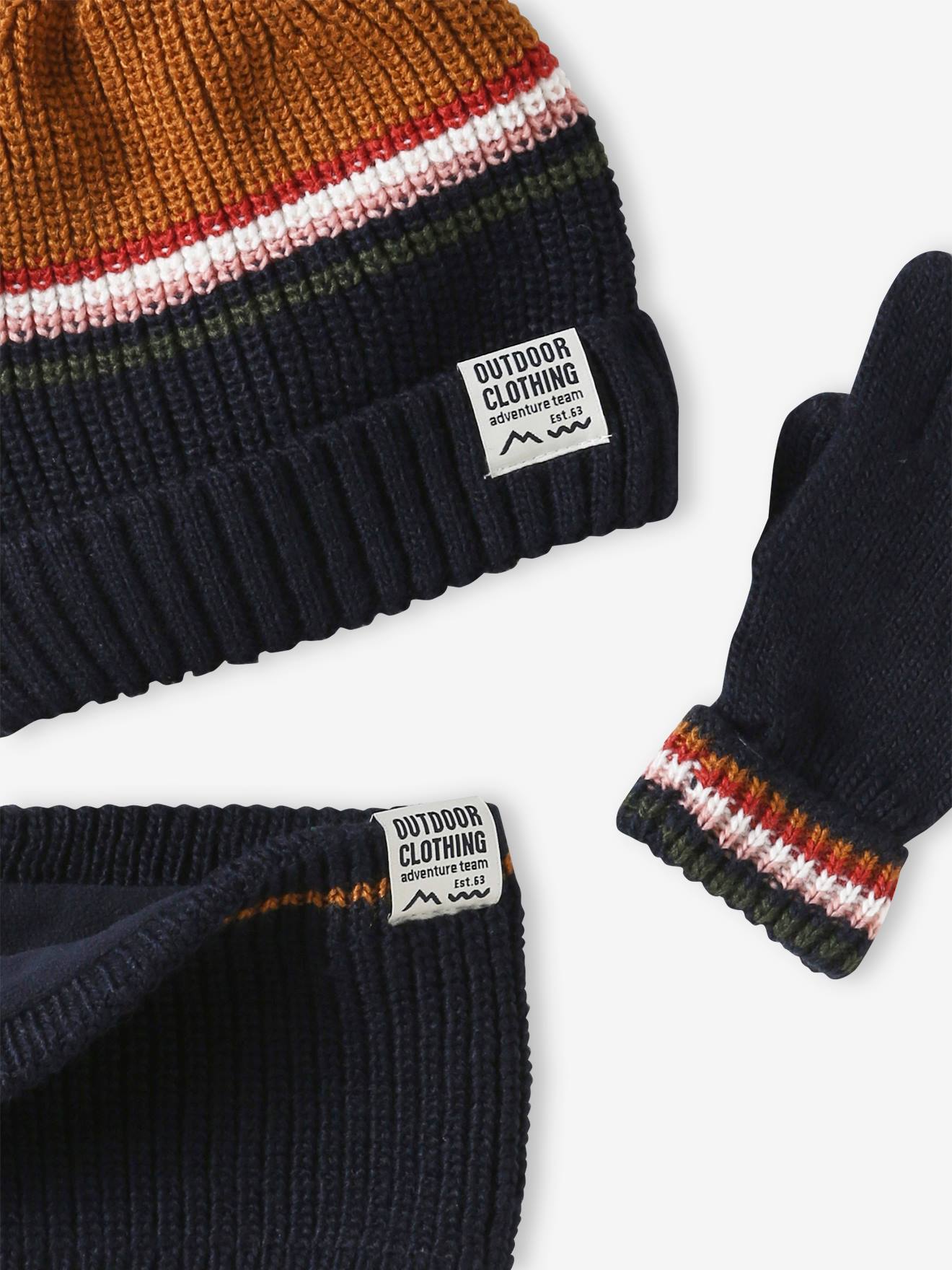 Ensemble Bonnet Et Gants Enfant Hiver – Design Rayé à Pompon, Rouge, Matière Douce Et Chaude Pour Fille Et Garçon
