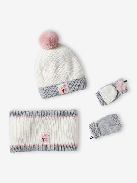 Fille-Ensemble bonnet + snood + gants/mitaines "Love" fille