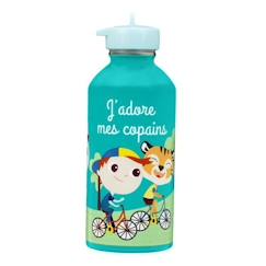 -Gourde enfant Acier inoxydable - Facile à nettoyer - Gourde réutilisable - Contenance 300ml - 17cm x 6,5cm - J'adore mes copains