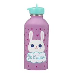 -Gourde enfant Acier inoxydable - Facile à nettoyer - Gourde réutilisable - Contenance 300ml - 17 cm x 6,5 cm - Rose - Je t'aime