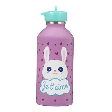 Fille-Gourde enfant Acier inoxydable - Facile à nettoyer - Gourde réutilisable - Contenance 300ml - 17 cm x 6,5 cm - Rose - Je t'aime