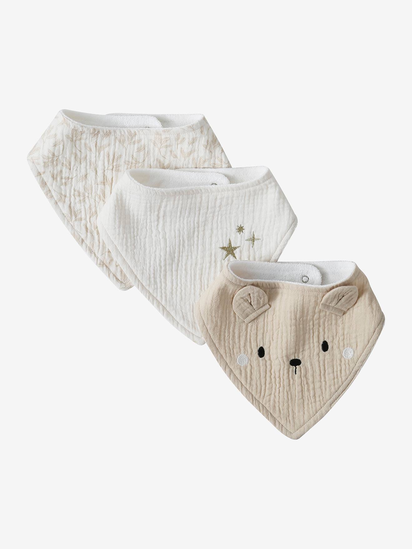 Lot de 3 bavoirs bandanas en gaze de coton hygge