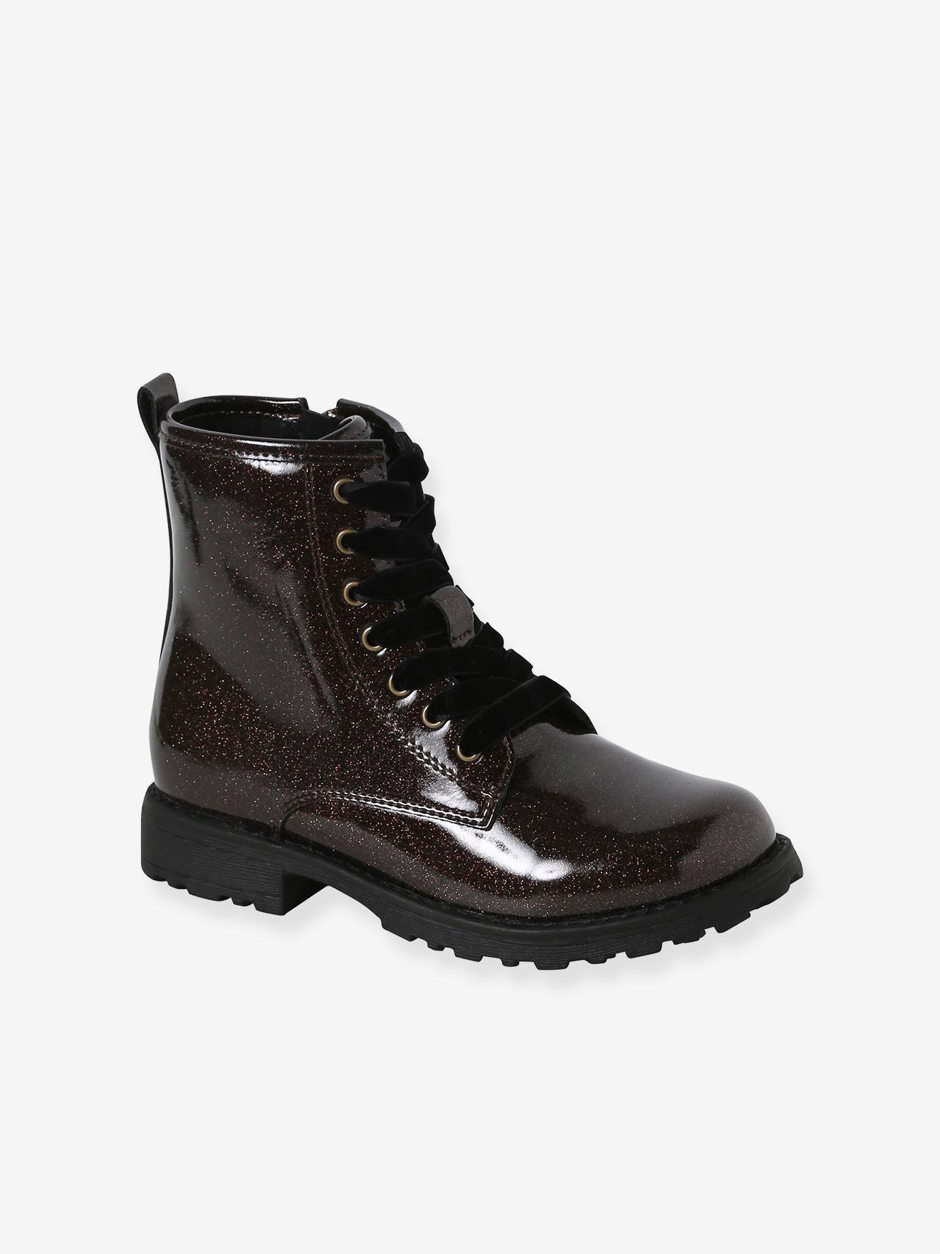 Boots vernies à lacets et zippées fille bronze