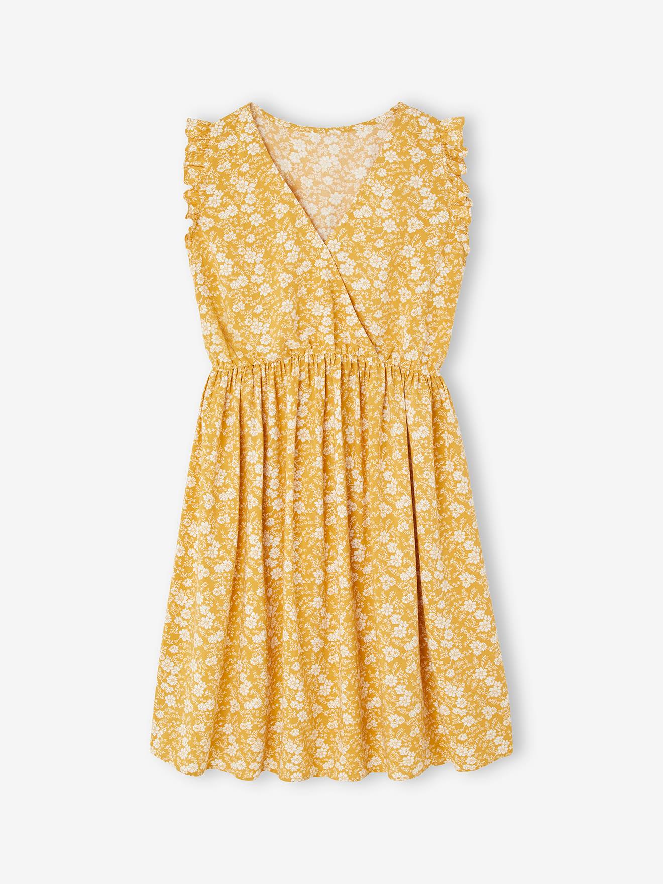 Robe fluide imprimée grossesse et allaitement moutarde