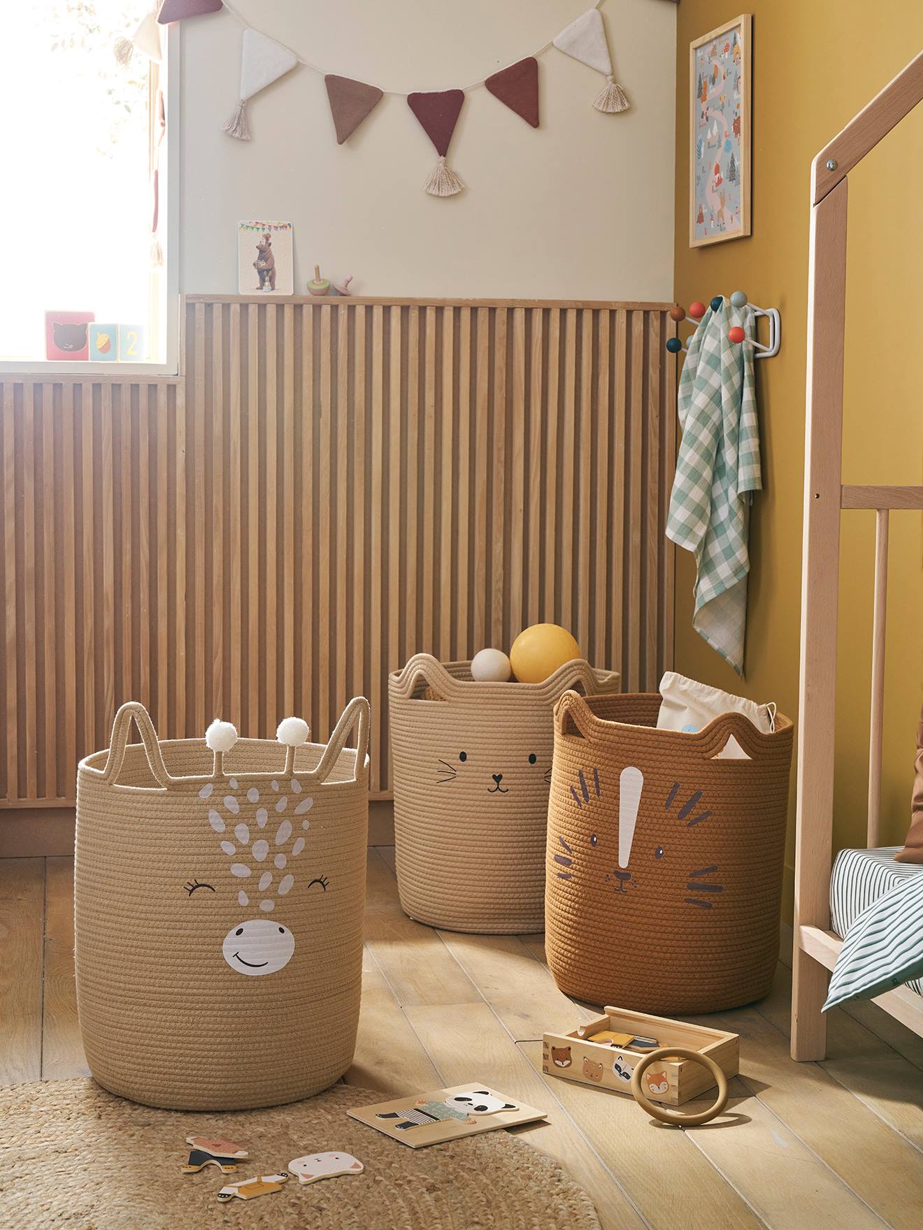Panier de rangement XL en corde de coton Girafe cannelle