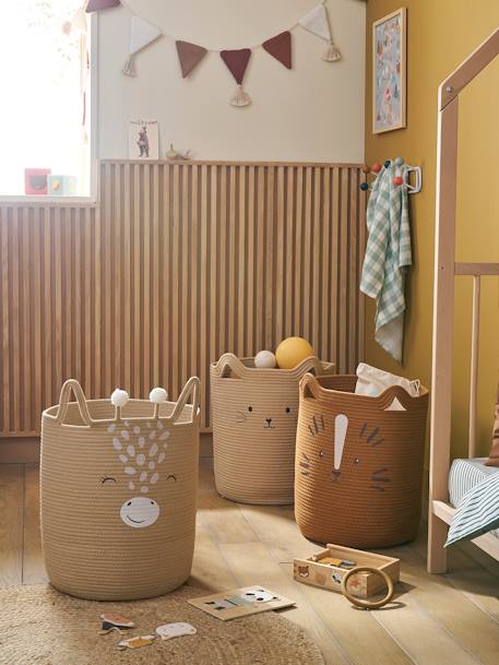 Vertbaudet - Panier de rangement XL en corde de coton Girafe cannelle