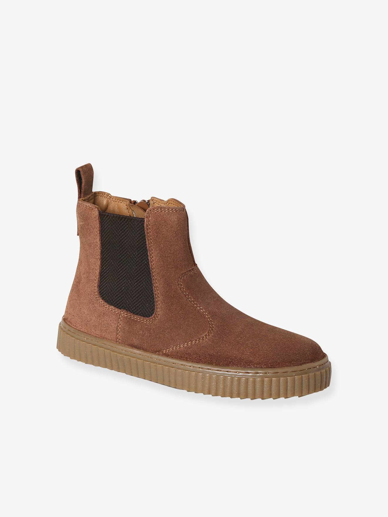 Boots Chelsea cuir élastiquées et zippées camel