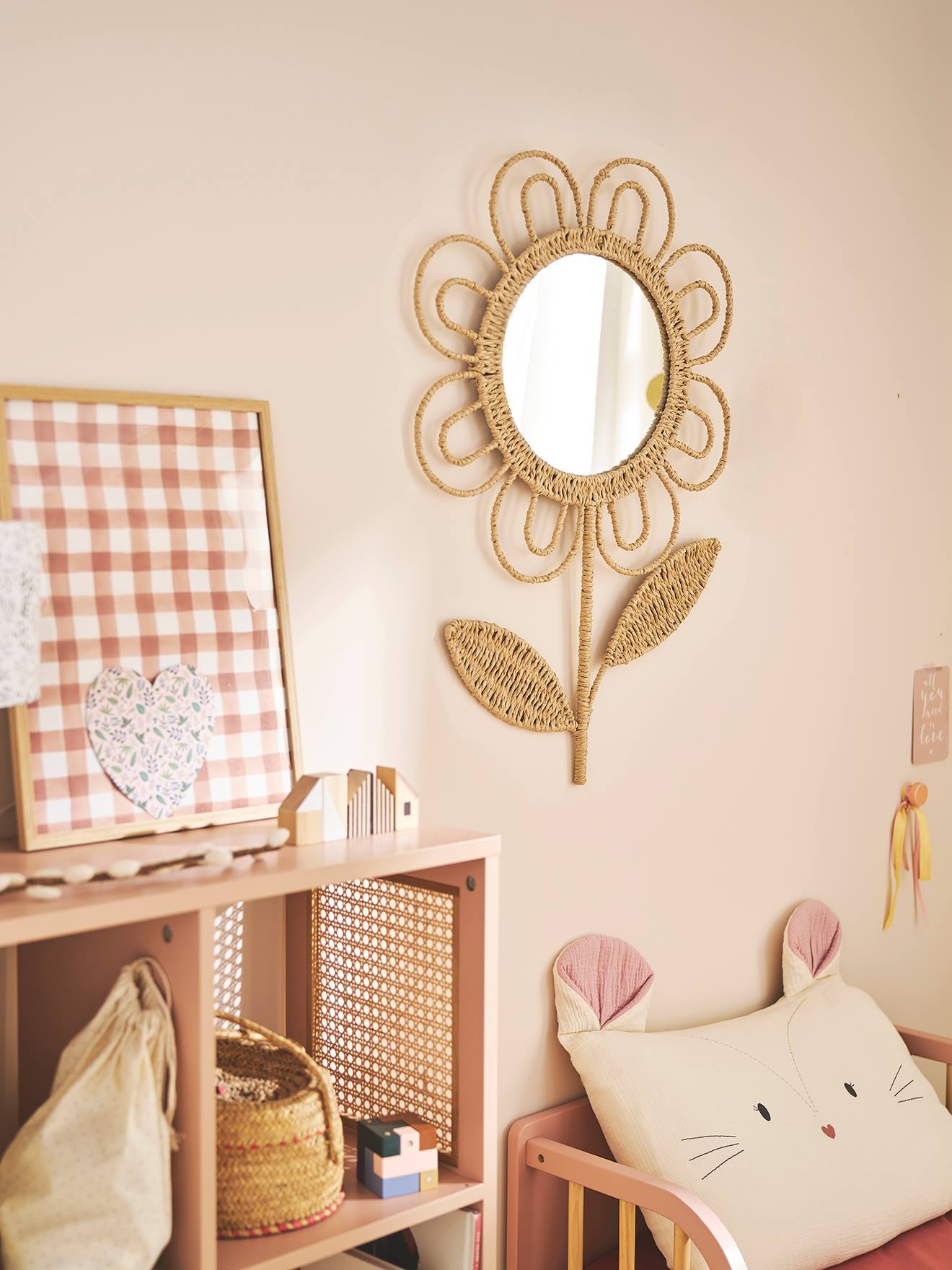 Miroir XL fleur mural beige