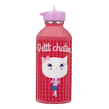 Fille-Gourde enfant Acier inoxydable - Facile à nettoyer - Gourde réutilisable - Contenance 300ml - 17 cm x 6,5 cm - Rouge - Petit chaton