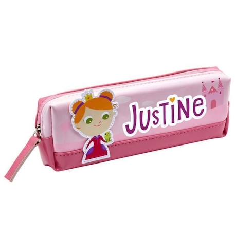 Fille-Accessoires-Cartable, trousse-Trousse enfant prénom fille Justine - Rose - 19 x 6 x 3,5 cm