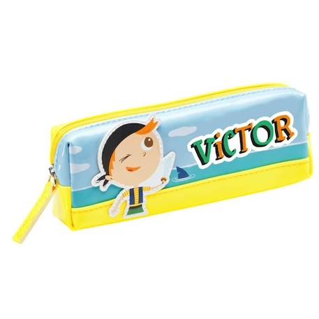 Fille-Accessoires-Cartable, trousse-Trousse enfant prénom garçon Victor - Bleu / Jaune - 19 x 6 x 3,5 cm