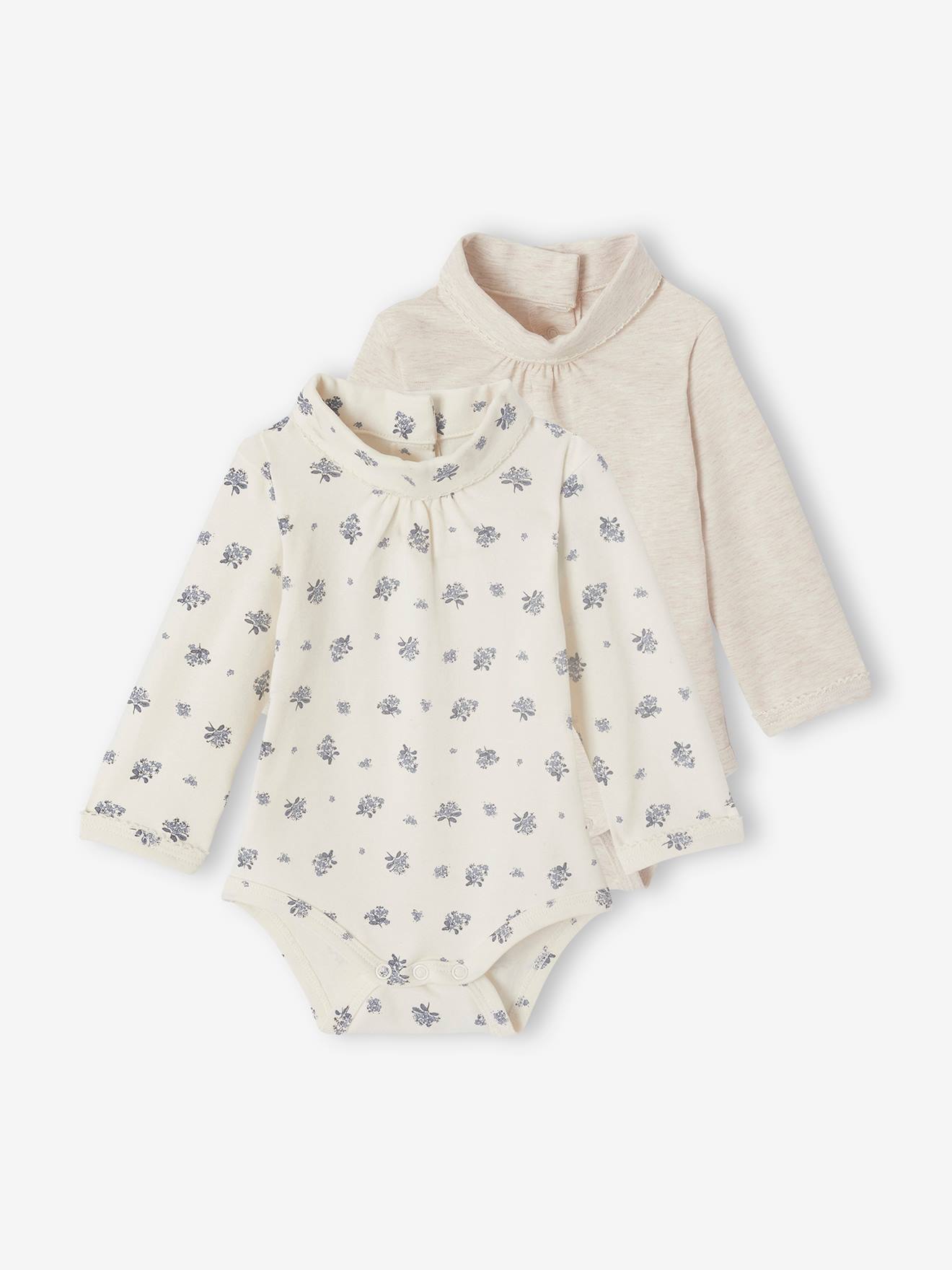 Lot de 2 bodies manches longues bébé col roulé écru
